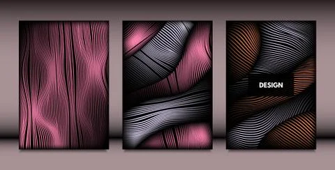 Abstract Wavy Shapes with 3d Effect. Cover Design Templates Set with Vibrant  Stock Illustration