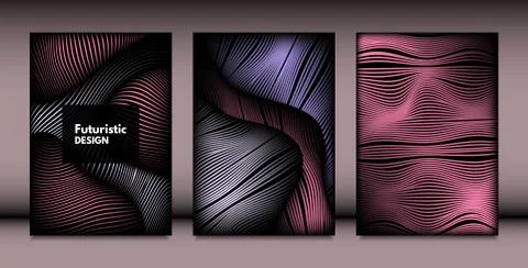 Abstract Wavy Shapes with 3d Effect. Cover Design Templates Set with Vibrant  Illustrazione stock