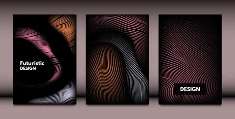 Abstract Wavy Shapes with 3d Effect. Cover Design Templates Set with Vibrant  Stock Illustration