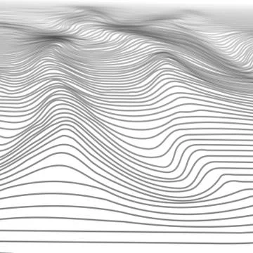 Abstract Wavy Stripe Wireframe Background. Digital Cyberspace Mountains with  Stock Illustration