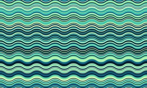Abstract wavy stripes background. Teal, blue, and green color palette evokes  Stock Illustration