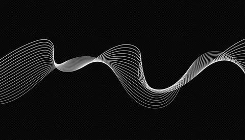 Abstract wavy stripes on dark, isolated background. Curved smooth tape. Vec.. 스톡 일러스트