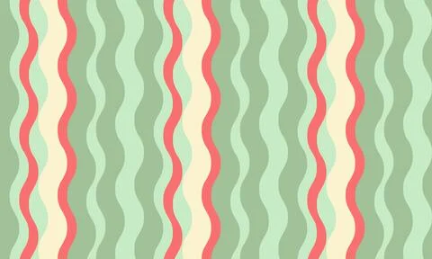 Abstract wavy stripes pattern in pastel green, cream, and coral.  Perfect for Stock Illustration