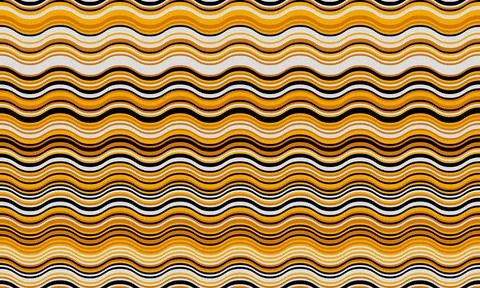 Abstract wavy stripes in warm gold, black, and white.  A dynamic, seamless pa Stock Illustration
