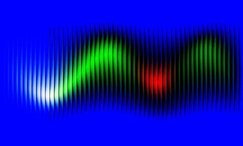 Abstract wavy vertical lines with glowing RGB light effects on blue backgroun 스톡 일러스트