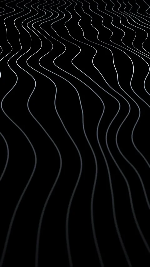 Abstract wavy white lines loop slow motion on black vertical background Stock Footage 345056278