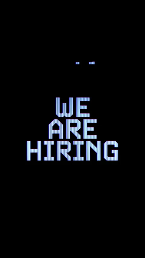 Abstract We Are Hiring Typography with Digital Glitch Effect and Blue Stripes Stock Footage 332148983