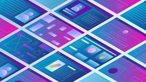 Abstract web pages and ui elements vector illustration. Design of user interface Stock Illustration