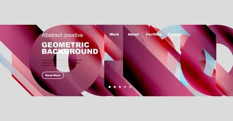 Abstract website banner features geometric shapes, vibrant colors, text elements Illustrazione stock