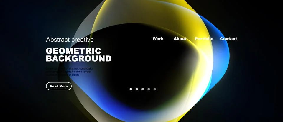 Abstract website design features colorful overlapping shapes, navigation menu Stock Illustration