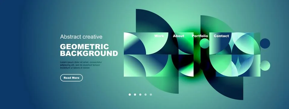 Abstract website design features flowing shapes, text elements, navigation .. Illustrazione stock