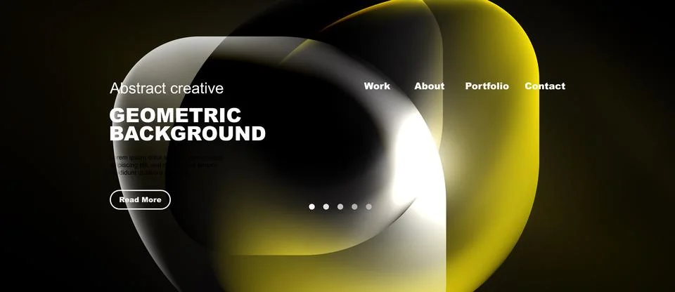 Abstract website design features flowing yellow shapes over dark background. Ilustração Stock