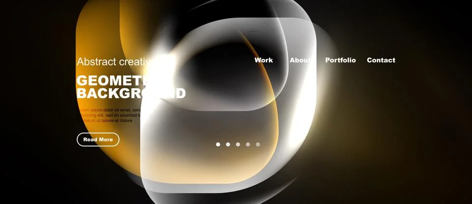 Abstract website design features flowing golden shapes, dark background, Stock Illustration