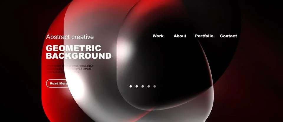 Abstract website design features flowing shapes, dark background, text elem.. イラスト素材