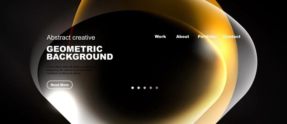 Abstract website design features flowing shapes, text elements, navigation .. Stock Illustration