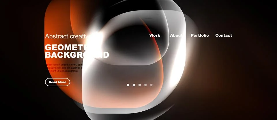 Abstract website design features flowing shapes, dark background, text overla 스톡 일러스트