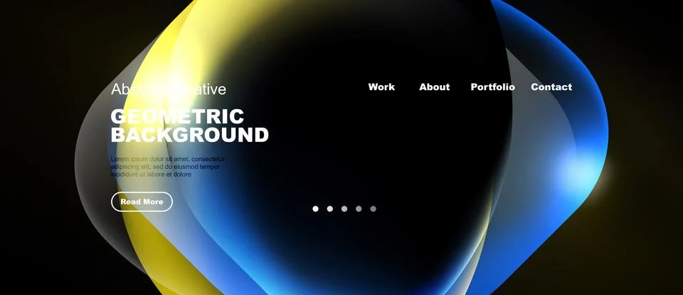 Abstract website design features flowing shapes, bold text, navigation menu. Stock Illustration