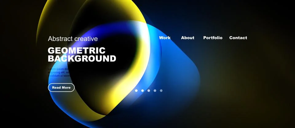 Abstract website design features flowing shapes, vibrant colors, dark backg.. Stock Illustration