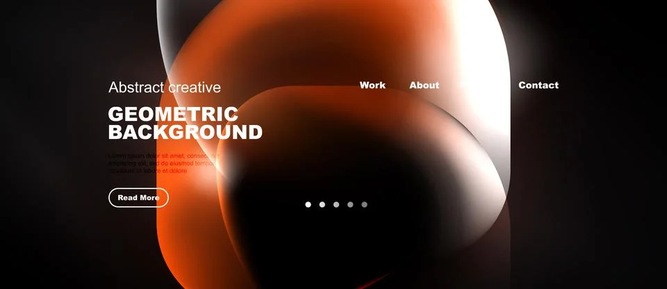 Abstract website design features fluid shapes, dark background. Navigation イラスト素材