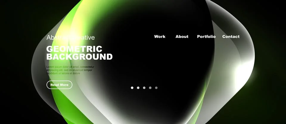 Abstract website design features fluid shapes, gradients. Text highlights 스톡 일러스트
