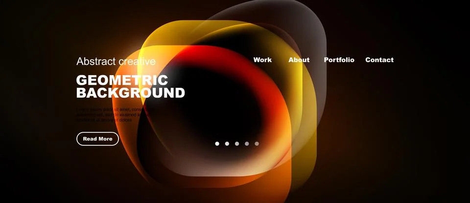 Abstract website design features fluid shapes, warm colors, navigation menu. Ilustración de archivo