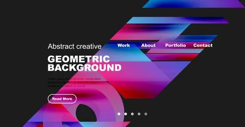 Abstract website design features geometric shapes, vibrant colors, text elements Stock Illustration