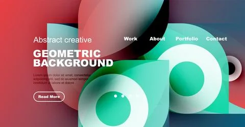 Abstract website design features geometric shapes, vibrant colors, text elements Stock Illustration