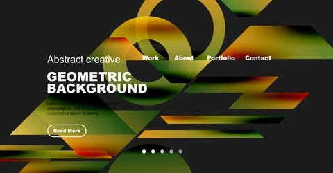 Abstract website design features geometric shapes, vibrant colors, text elements Illustrazione stock