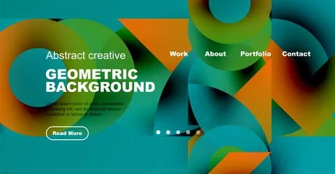 Abstract website design features geometric shapes, vibrant colors, text elements Illustrazione stock