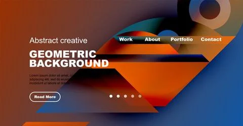 Abstract website design features geometric shapes, vibrant colors, text elements イラスト素材