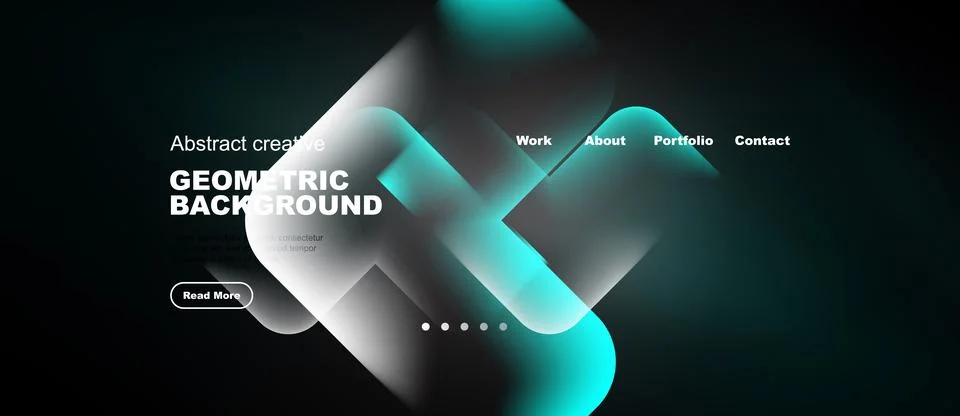 Abstract website design features geometric shapes, teal hues, dark background Stockillustratie