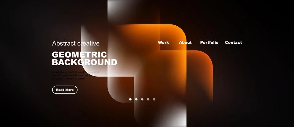 Abstract website design features geometric shapes, warm colors, text elements Ilustración de archivo
