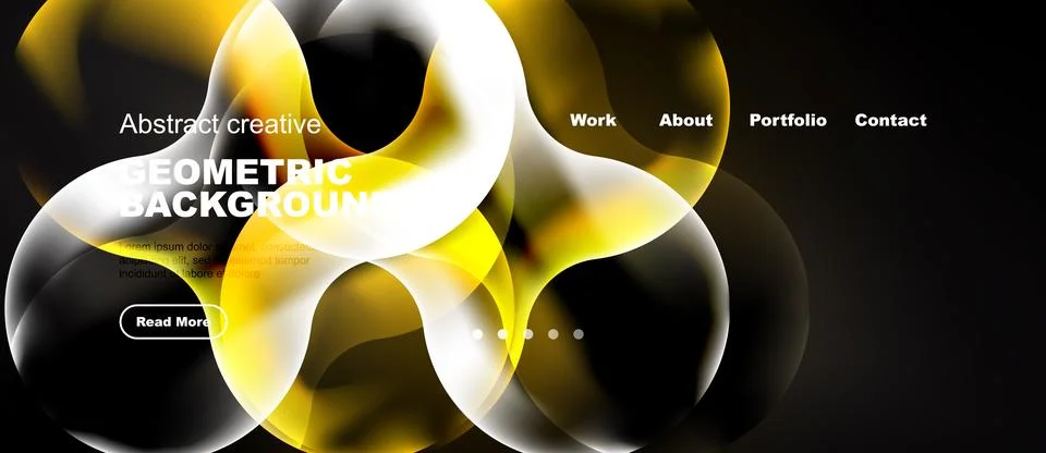 Abstract website design features overlapping circles, yellow hues, dark Stock Illustration