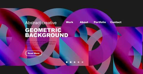 Abstract website design features vibrant geometric shapes, text overlay, イラスト素材