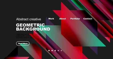 Abstract website design features vibrant geometric shapes, text overlay, Stock Illustration