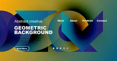 Abstract website design features vibrant geometric shapes, text overlays, Stock Illustration