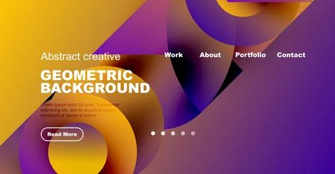 Abstract website design features vibrant colors, geometric shapes, text overlay, Stock Illustration