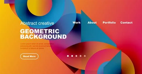 Abstract website design features vibrant geometric shapes, orange background, Illustrazione stock