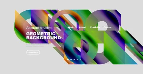 Abstract website design features vibrant geometric shapes, bold text, navigation Illustrazione stock