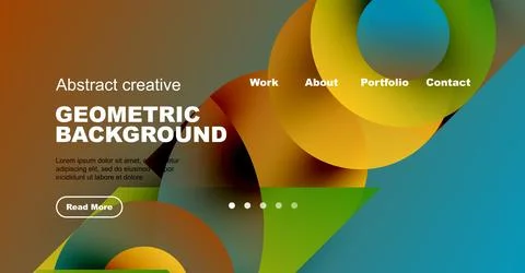 Abstract website design features vibrant geometric shapes, text elements, イラスト素材
