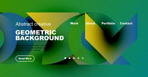 Abstract website design features vibrant geometric shapes, text elements, Illustrazione stock