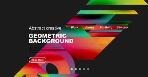 Abstract website design features vibrant geometric shapes, text elements, Illustrazione stock