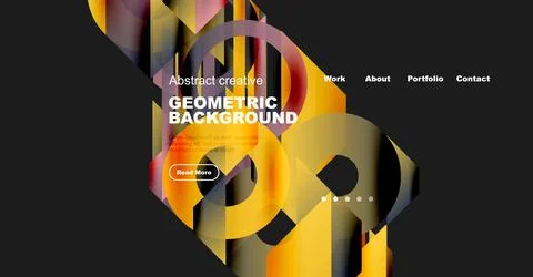 Abstract website design features vibrant geometric shapes, text overlays, Stock Illustration