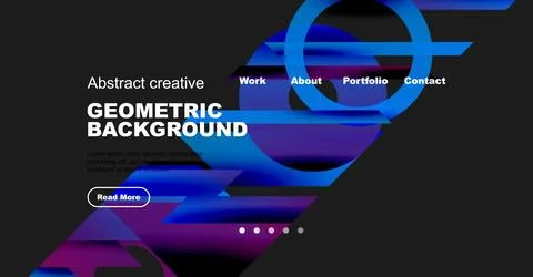 Abstract website design features vibrant blue geometric shapes, text, navigation 스톡 일러스트