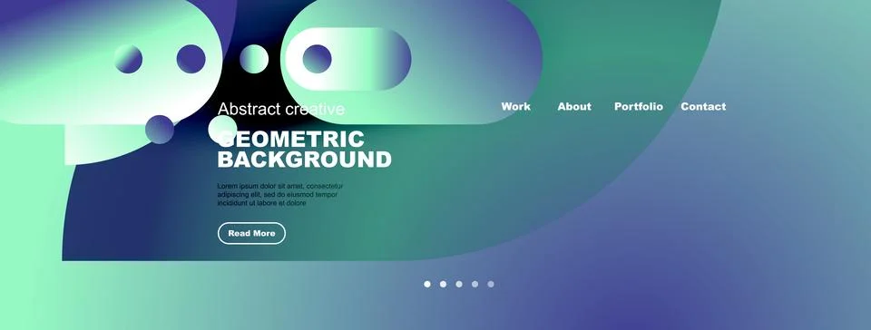 Abstract website design features vibrant gradients, geometric shapes, text Illustrazione stock