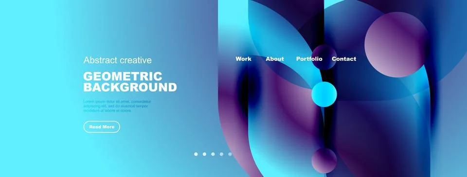 Abstract website design features vibrant blue gradients, geometric shapes, te イラスト素材