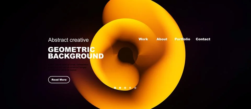 Abstract website design features vibrant orange swirls over dark background. Illustrazione stock