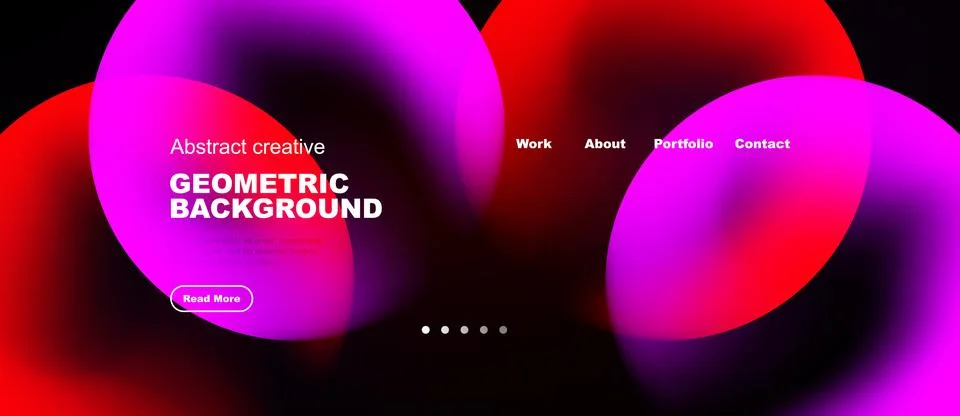 Abstract website design features vibrant overlapping shapes, text elements, Ilustração Stock