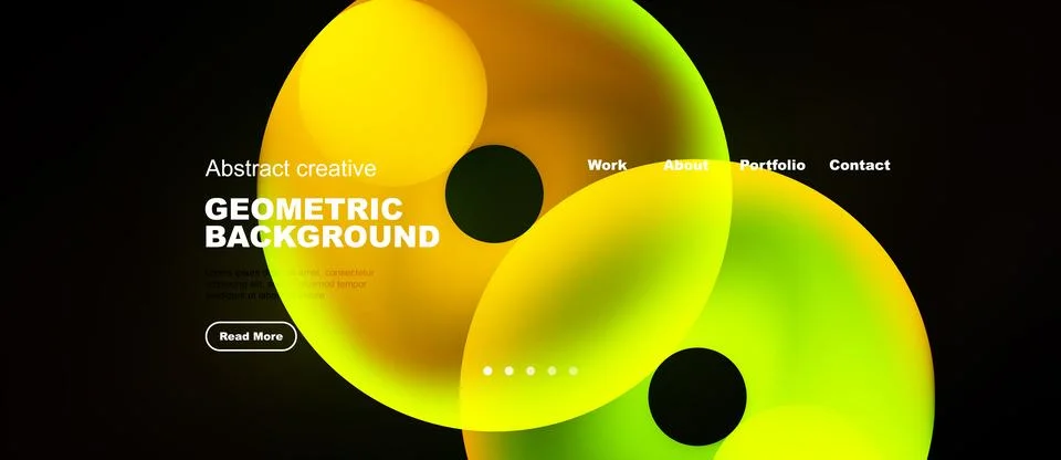 Abstract website design features vibrant overlapping shapes, dark background, 스톡 일러스트