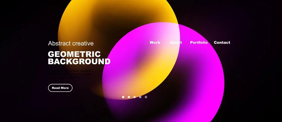 Abstract website design features vibrant overlapping shapes. Text elements Stock Illustration